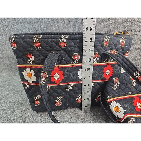 Stephanie Dawn Floral Paisley Purse Quilted Red Black Cotton Bag w Wallet - Picture 6 of 10